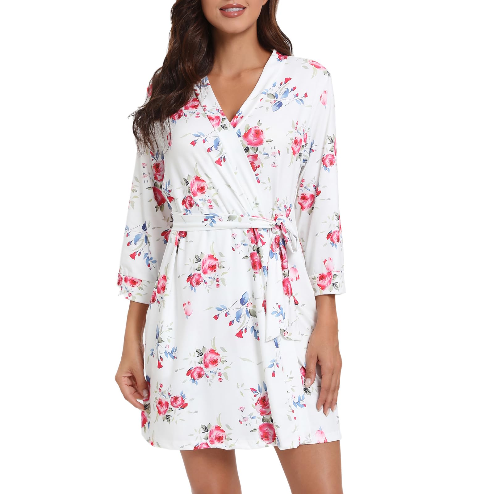MAGIC ARMOR Albornoz para mujer ligero de manga 3/4, albornoz para sauna, kimono, con cuello en V, pijama, tallas S-XXL