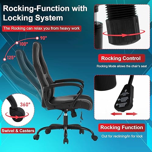 Miniatura 5 de Silla de juegos con función de masaje, sillas de piel sintética, silla de oficina ergonómica, sillas de computadora ejecutivas, respaldo alto, tarea