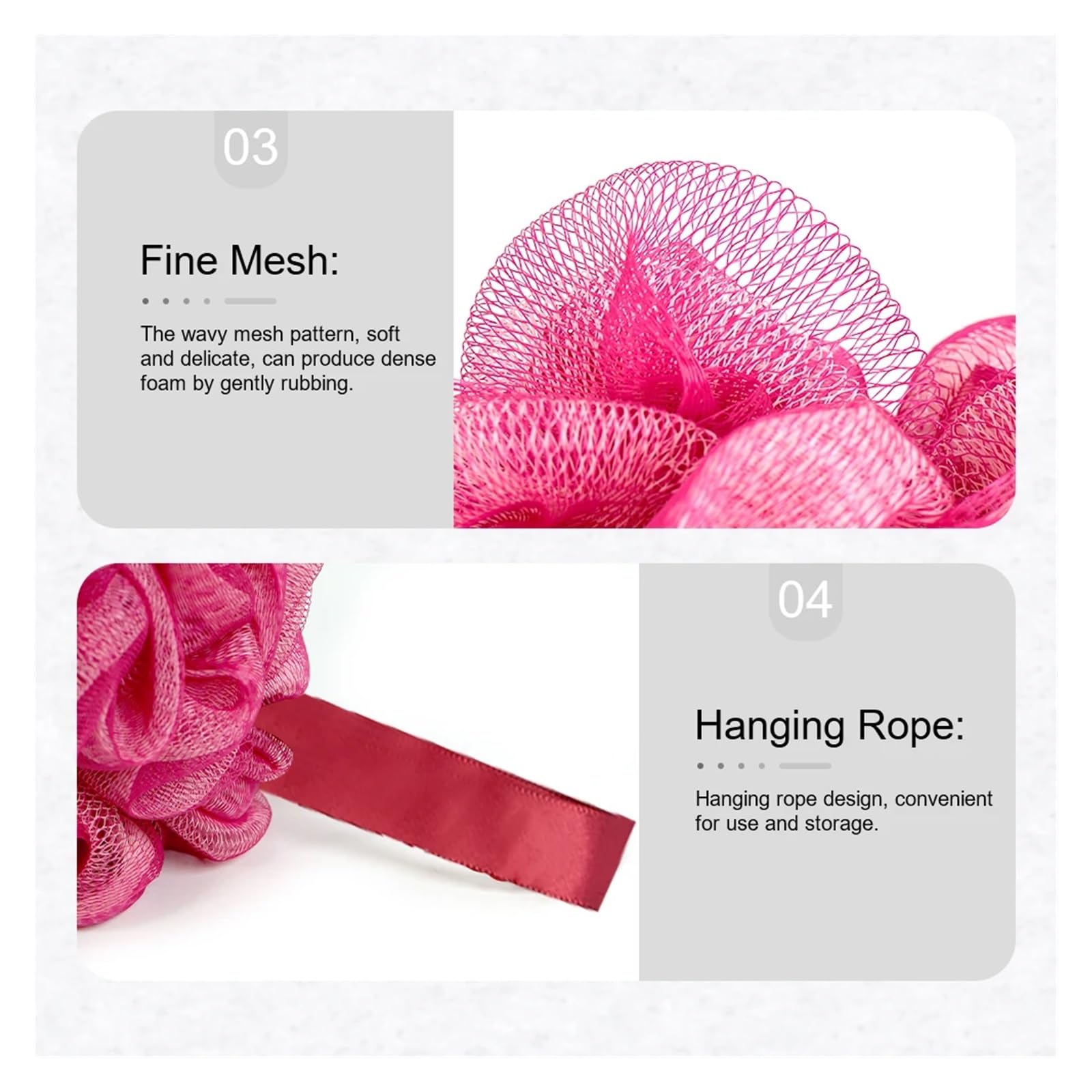 Esponja BañO Esponja de baño de malla extra suave for ducha, paquete de 1/2/3 unidades, exfoliante corporal for mujeres y hombres(Pink-3pcs)
