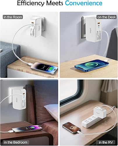 Miniatura 8 de Bloque Cargador de Pared USB, Cables Retráctiles Duales Incorporados Bloque USB C de 40W Enchufe de Pared con Puertos USB AUSB C, Viaje y Carga