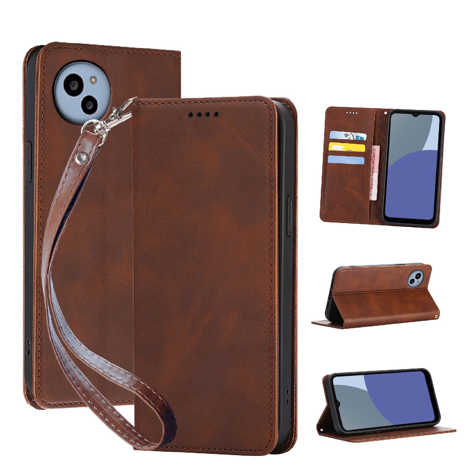seninhi 対応 AQUOS wish5 用の ケース 手帳型 アクオスウィッシュ5 SH-52F スマホケース wish 5 携帯ケース 職人仕様 手縫い革ケース スタンド機能付き 財布型 360度保護 耐衝撃 カード収納 レザー 多機能 ベルトループ付き‌ おしゃれ 携帯カバー ダークブラウン XNWWISH5P