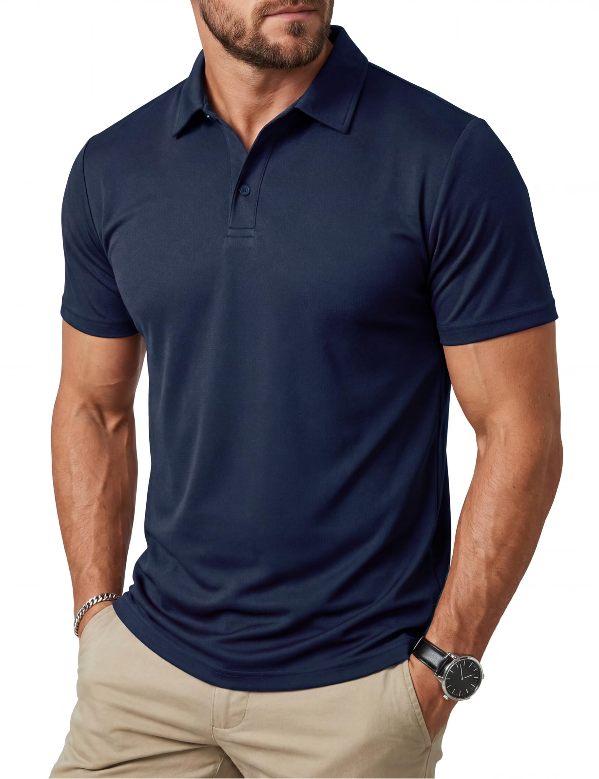 MAGCOMSEN Poloshirt Herren Kurzarm Sommer Funktionsshirt Golf Sportshirt | Basic Wander Shirt,Schnelltrocknend,Atmungsaktiv&Leicht,Stretch Funktions Arbeitsshirt,Wander Polohemd,Outdoor&Freizeit