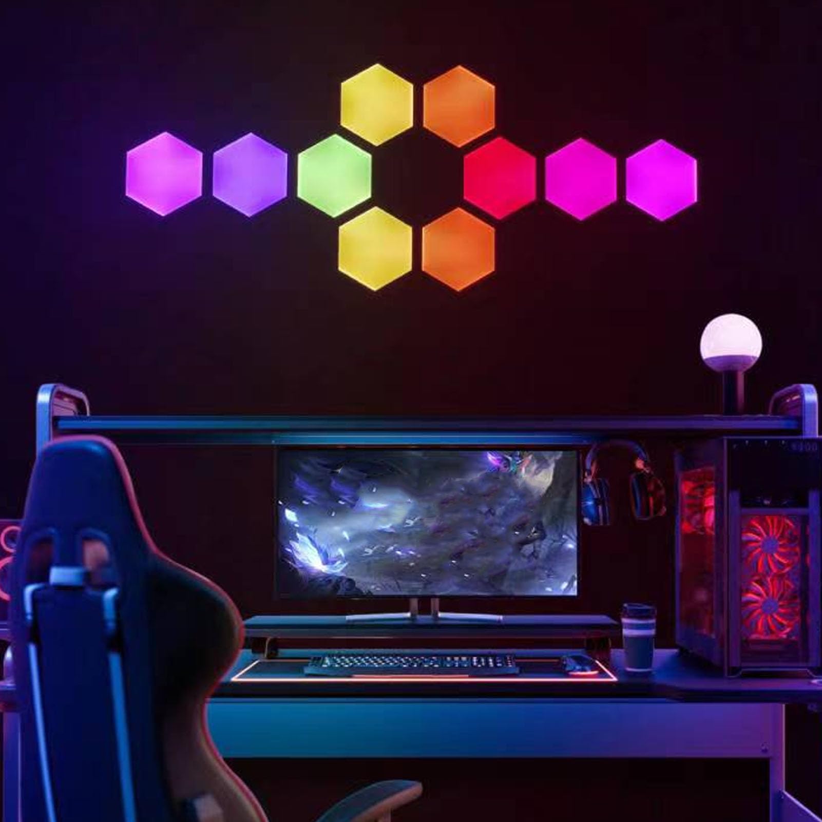 Focket Luces Hexagonales, Luces de Pared LED RGB de Sincronización de Música con Aplicación Inteligente y Control Remoto, Paneles de Luz LED Hexagonales Ensamblados con Bricolaje