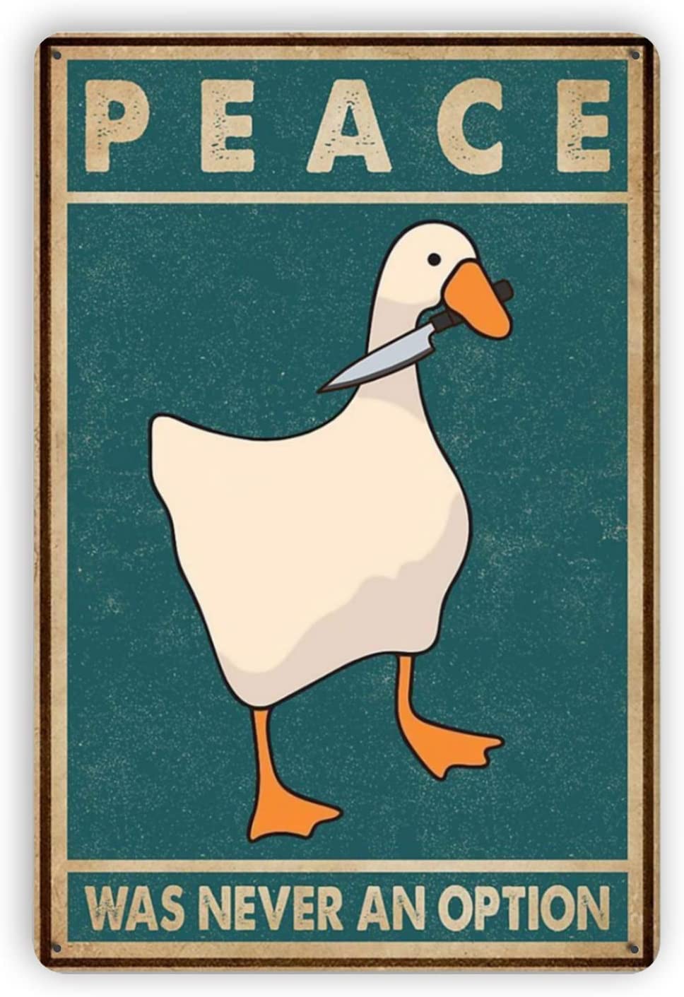 Haosensix Funny Duck Tin Sign Peace was Never an Option Retro Poster Design for Cafes Bar Pub Beer Club Novel Wall Home Decor Poster Painting 12x16 Inch