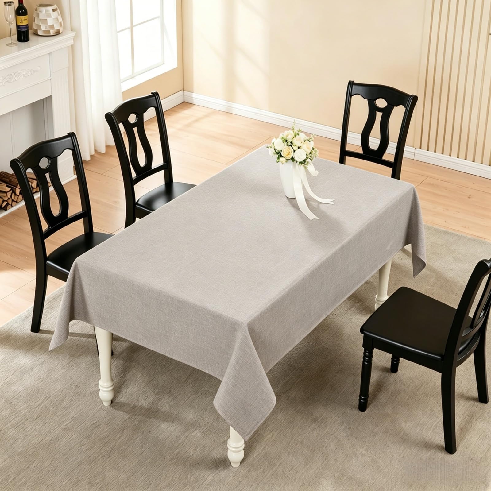 Tovaglia in Lino di Alta Qualità 120 x 265 cm Lavabile, Impermeabile per Occasioni Natale da Tavola Giardino Esterno, bianco