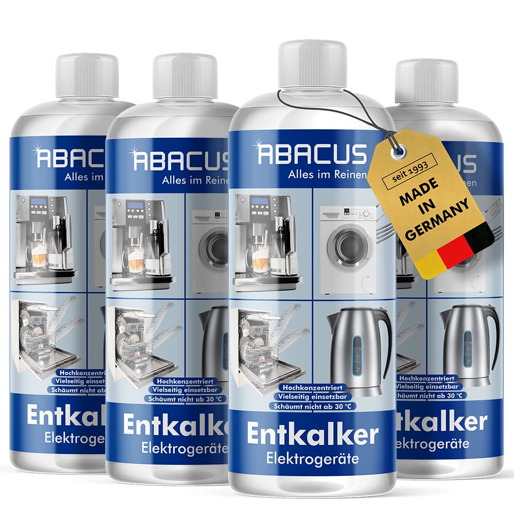 ABACUS® Entkalker, Geräteentkalker, Universal-Entkalker, Schnell-Entkalker, Entkalker Kaffeevollautomat, Entkalker Kaffeemaschine, Kalkentferner, Kalklöser, Entkalker-Konzentrat – Entkalker 4x 500 ml