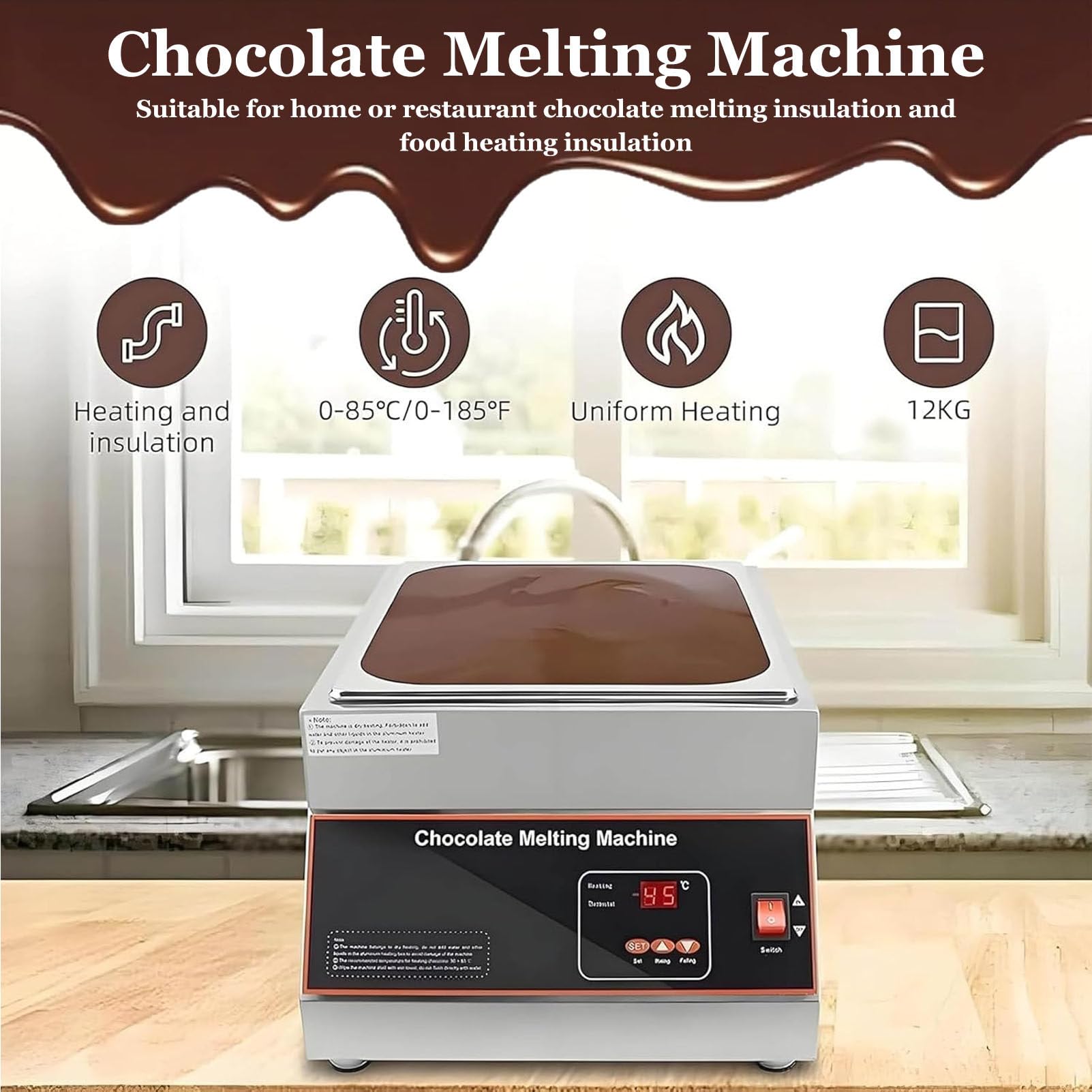 Tempéreuse à Chocolat numérique 500 W,Appareil à Fondre Le Chocolat Professionnel avec contrôle numérique de la température pour Faire Fondre Le Chocolat,Le Lait et la crème Four-Cylinder