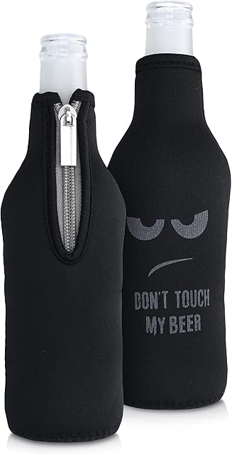 kwmobile Set of 2 Neoprene Bottle Coolers Sleeves for 330ml Bottle - Keep Beer, Soda, Soft Drinks Cool - Don't Touch My Beer White/Black