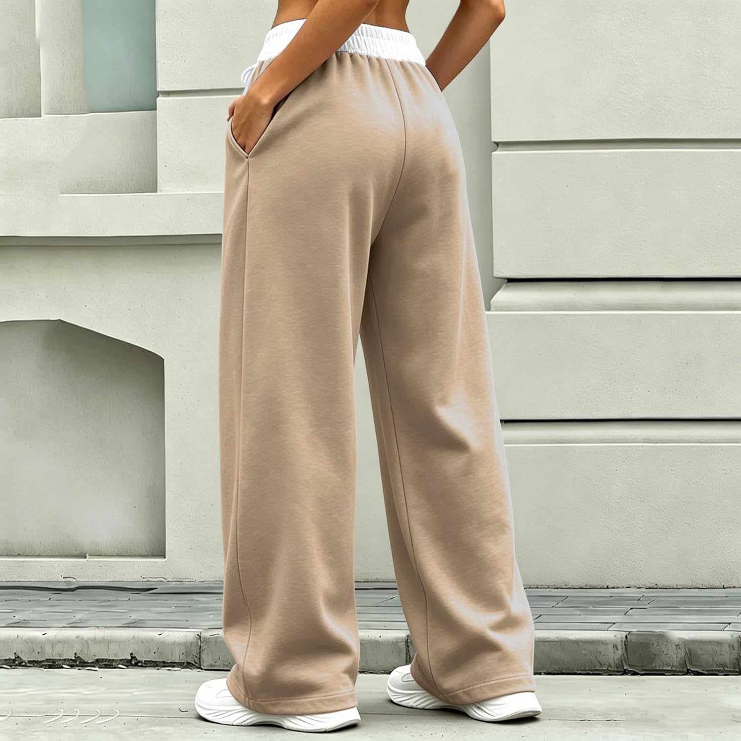 Womens Sweatpants Fall Baggy Wide Leg High Elastic Waist Casual Pants with Pockets Winter Trendy Comfy Clothes