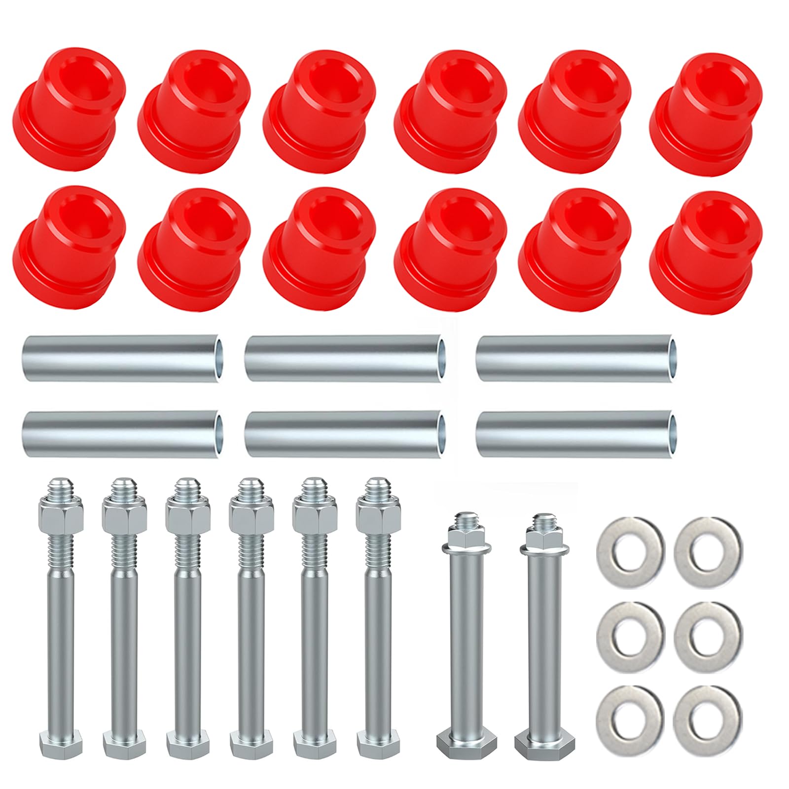 Golf cart rear leaf spring bushing kit with Polyurethane Bushing and Sleeves for EZGO TXT & Medalist 1994-up, Club Car DS 1981-up GolfCart Suspension Replaces Parts 70289-G02 70291-G01 14158-G1 (red)