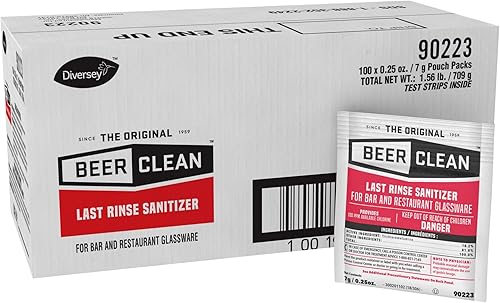 Miniatura 2 de Diversey -90223 Beer Clean Last Rinse - Desinfectante de vidrio. Paquete de polvo de 25 onzas (paquete de 100) y limpiador de vidrio de cerveza