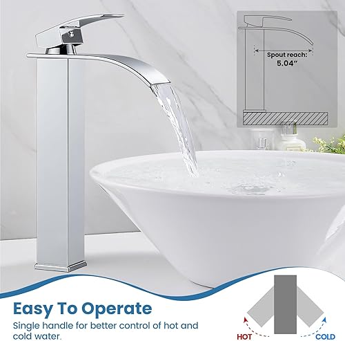 Vista 78 de Airuida Grifo de baño de cascada negro mate, grifo de baño de un solo agujero, grifo mezclador de montaje en cubierta con placa de cubierta, grifo