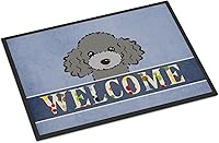 Vista 181 de Caroline's Treasures BB1449JMAT - Tapete de bienvenida de carlino negro, 24 x 36 pulgadas, tapete azul para puerta delantera, para interiores