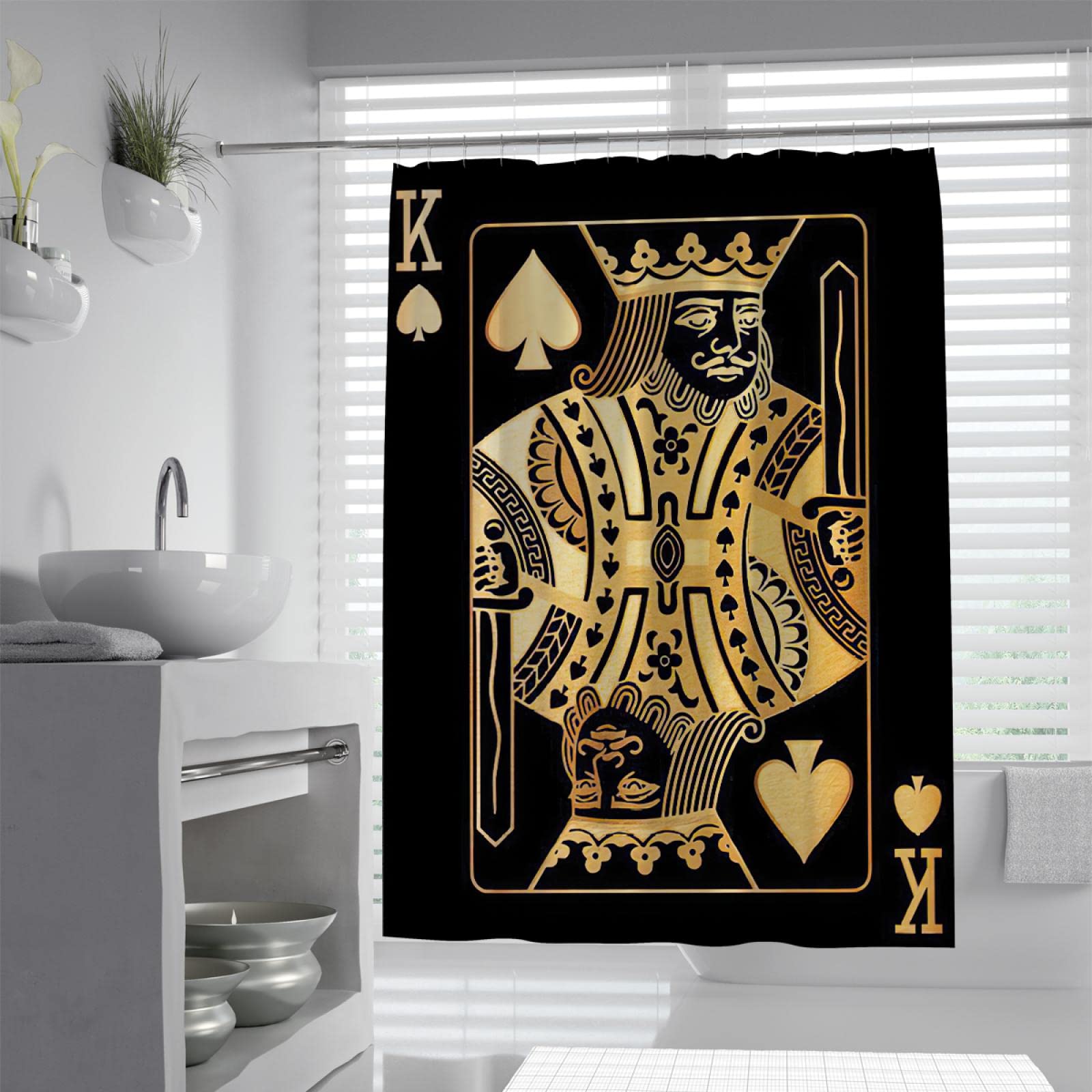 Cortinas de Ducha de Tarjeta Corazón Negro y Dorado Accesorios de baño Protección de la privacidad Juego de Cortinas de Ducha de Tela de poliéster con 12 Ganchos 180x220 cm
