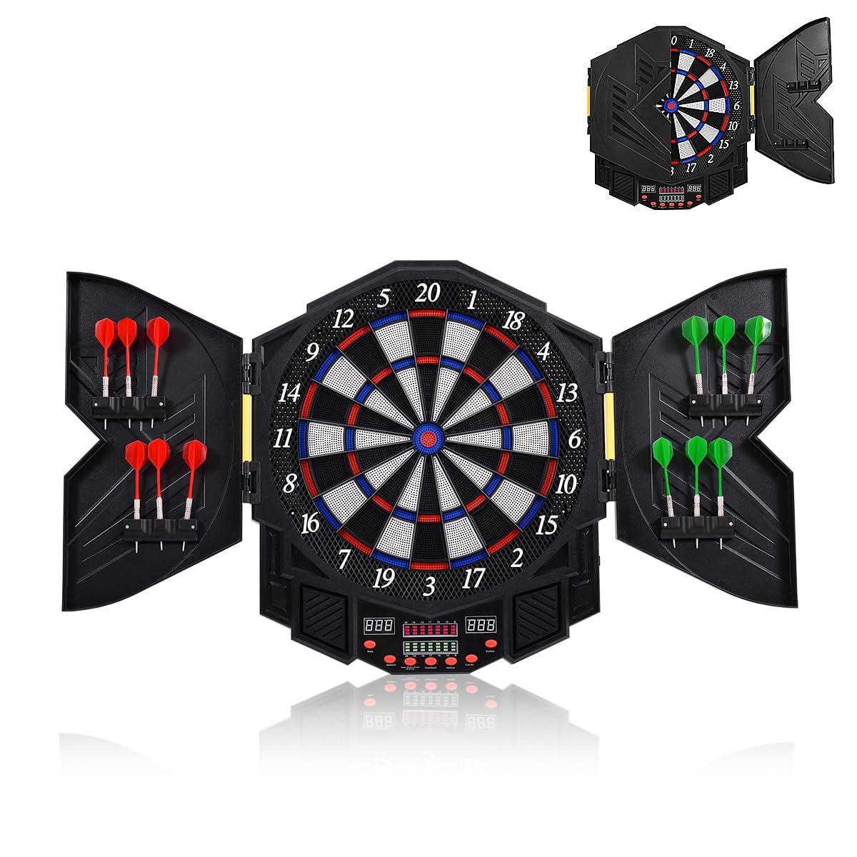 HOMASIS Set di freccette elettroniche con 12 freccette schermo a LED, bersaglio elettronico pieghevole con 27 giochi e 216 varianti per 1-8 giocatori,bersaglio digitale freccette in bar, casa,ufficio