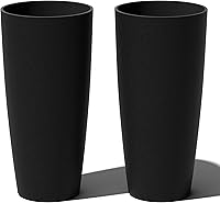 Veradek Mason Series Vega Tall Round Planter - Durable Plastic-Stone Composite for Indoor/Outdoor Porch Patio with Drainage Holes