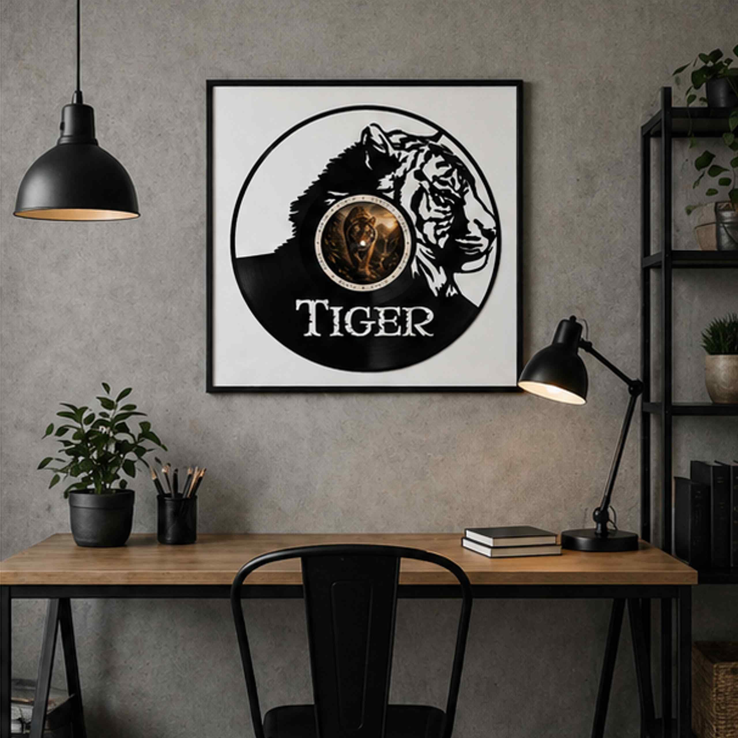 EVEVO Decorazione da parete in vinile, con cornice, 32 x 32 cm, motivo: tigre, animale selvatico, regalo per gli amanti degli animali, avventurieri