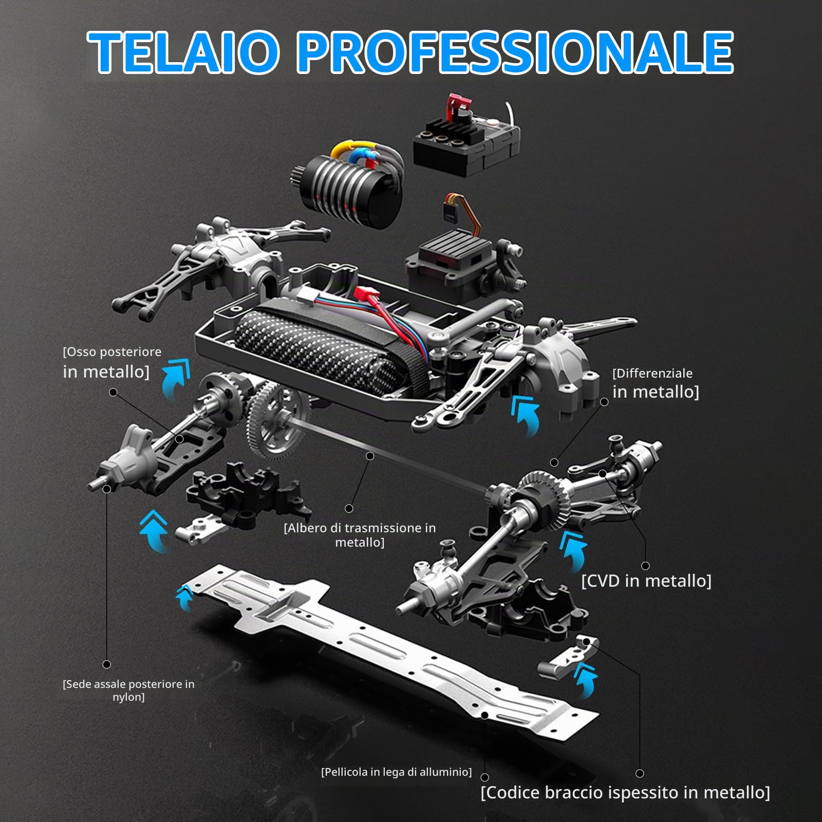 YONCHER 18101 PRO Macchina Telecomandata Professionale, 1:18 60KM/H Brushless RC Auto Telecomandate,Offroad 4WD Monster Truck per Adulti, 4x4 Camion 2 Batterie 50+ Minuti per Bambini