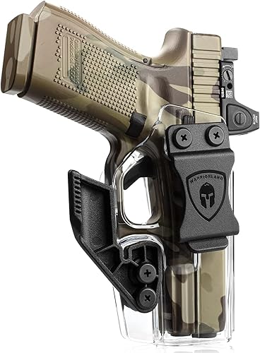 WARRIORLAND IWB Funda transparente con corte óptico y garra compatible con Glock 171919X4445 (GEN 1-5) y G2332 (GEN 3-4) - G4343X, no compatible con