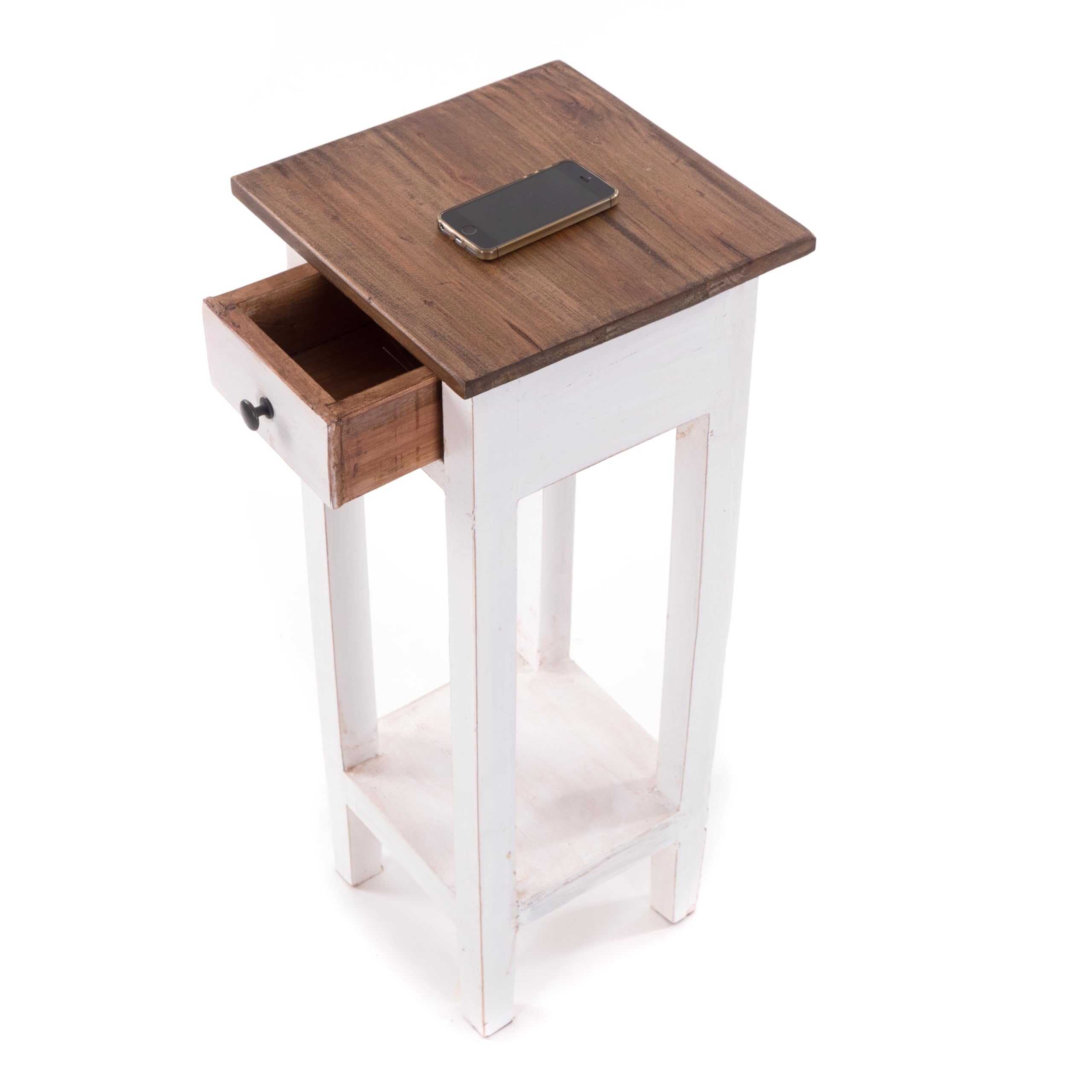 Tavolino Napoleon In Legno Riciclato - 75x30x30 Cm, Con Cassetto, Stile Vintage/Shabby Chic