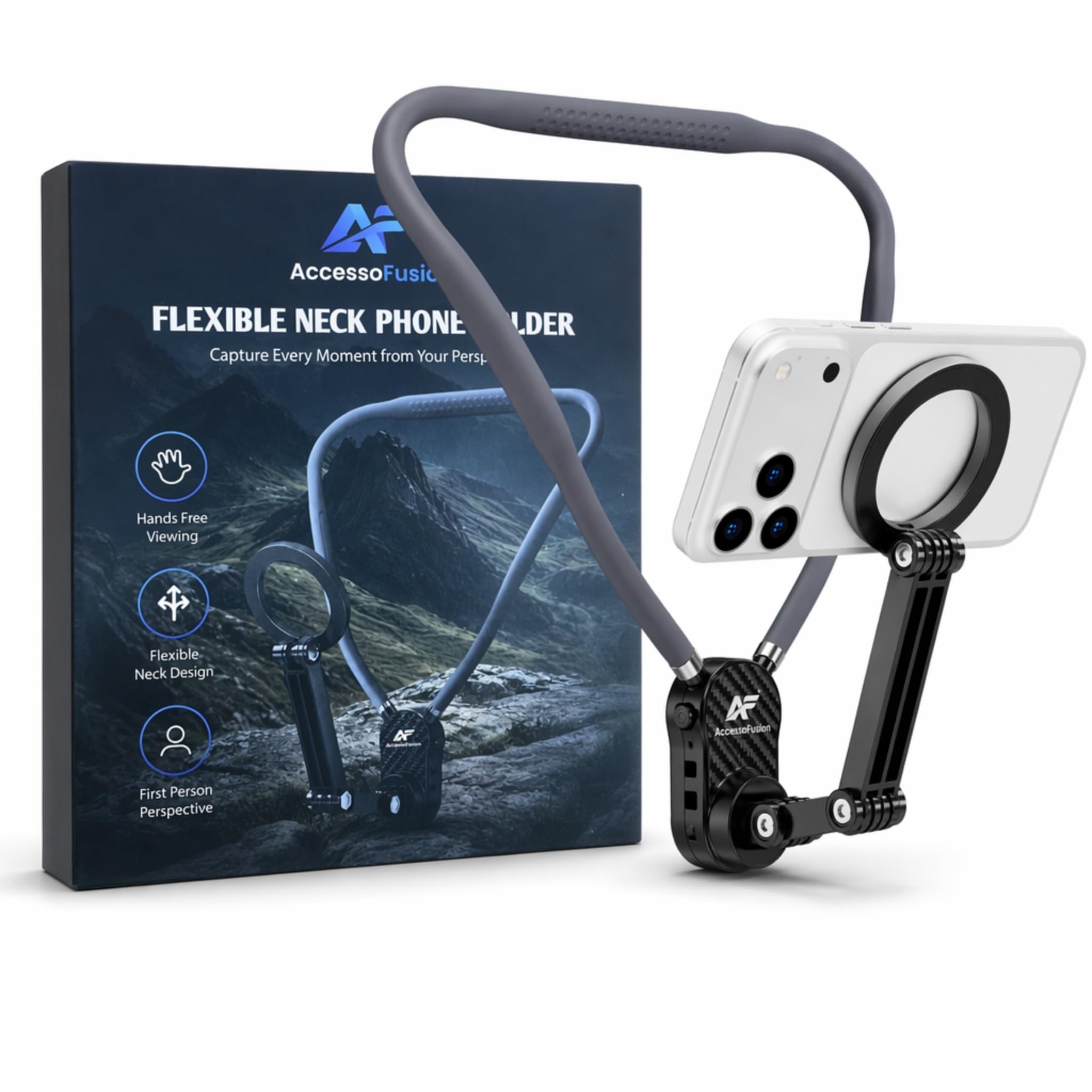 Hands-Free Magnetic Neck Phone Holder/Mount | Flexible Neck Mount for Iphone/Android, First Person POV Video Recording, Vlogging, Selfies & Content Creator Accessory-image-35