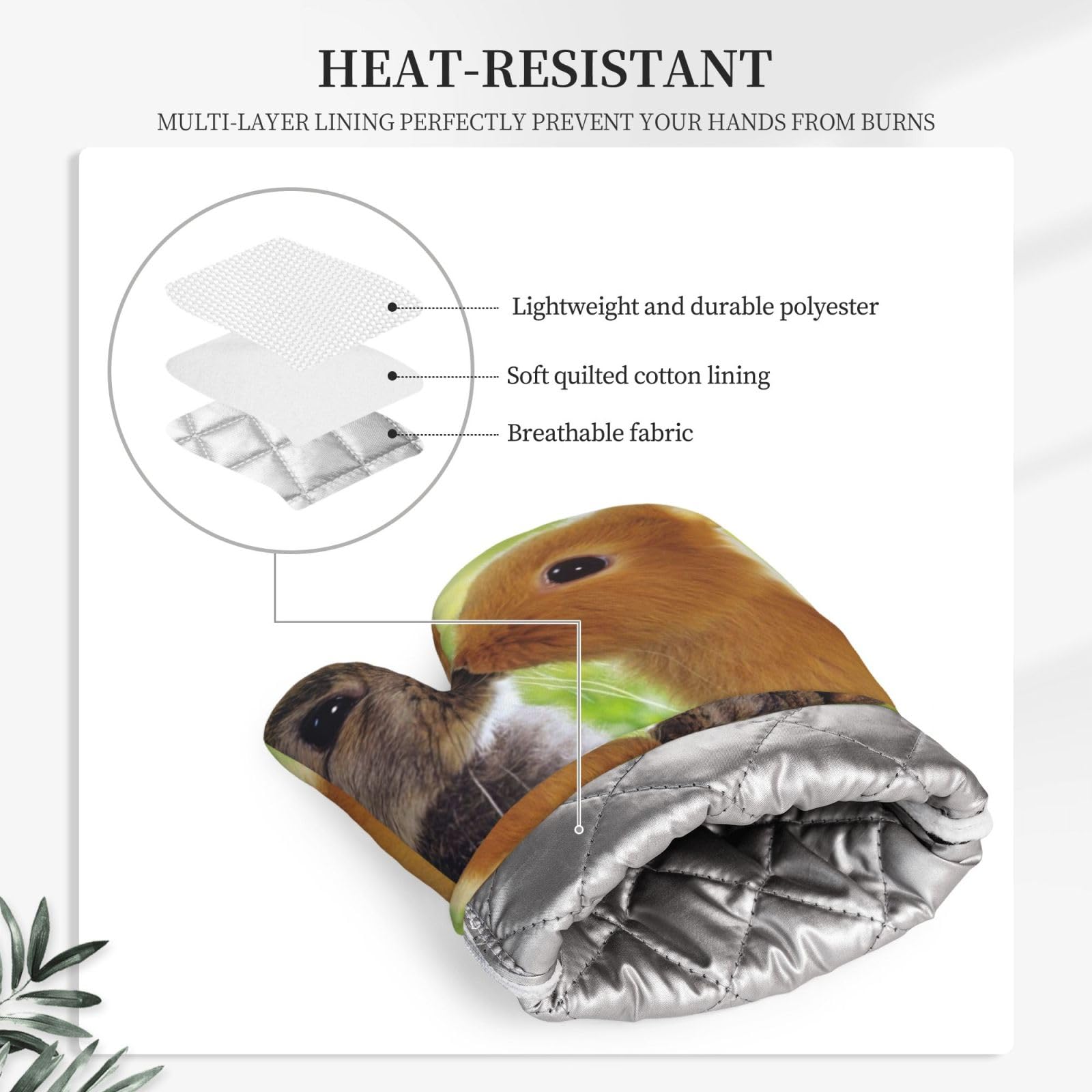 Amor de Conejo Impreso,Juego de 4 Manoplas y agarraderas para Horno, Guantes de Cocina Antideslizantes y Resistentes al Calor.