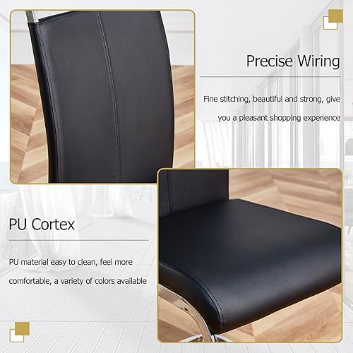 Miniatura 7 de Mesa de comedor de cristal, mesa rectangular moderna de 47 pulgadas con amplia mesa de vidrio templado y patas de mesa de metal negro, mesa de