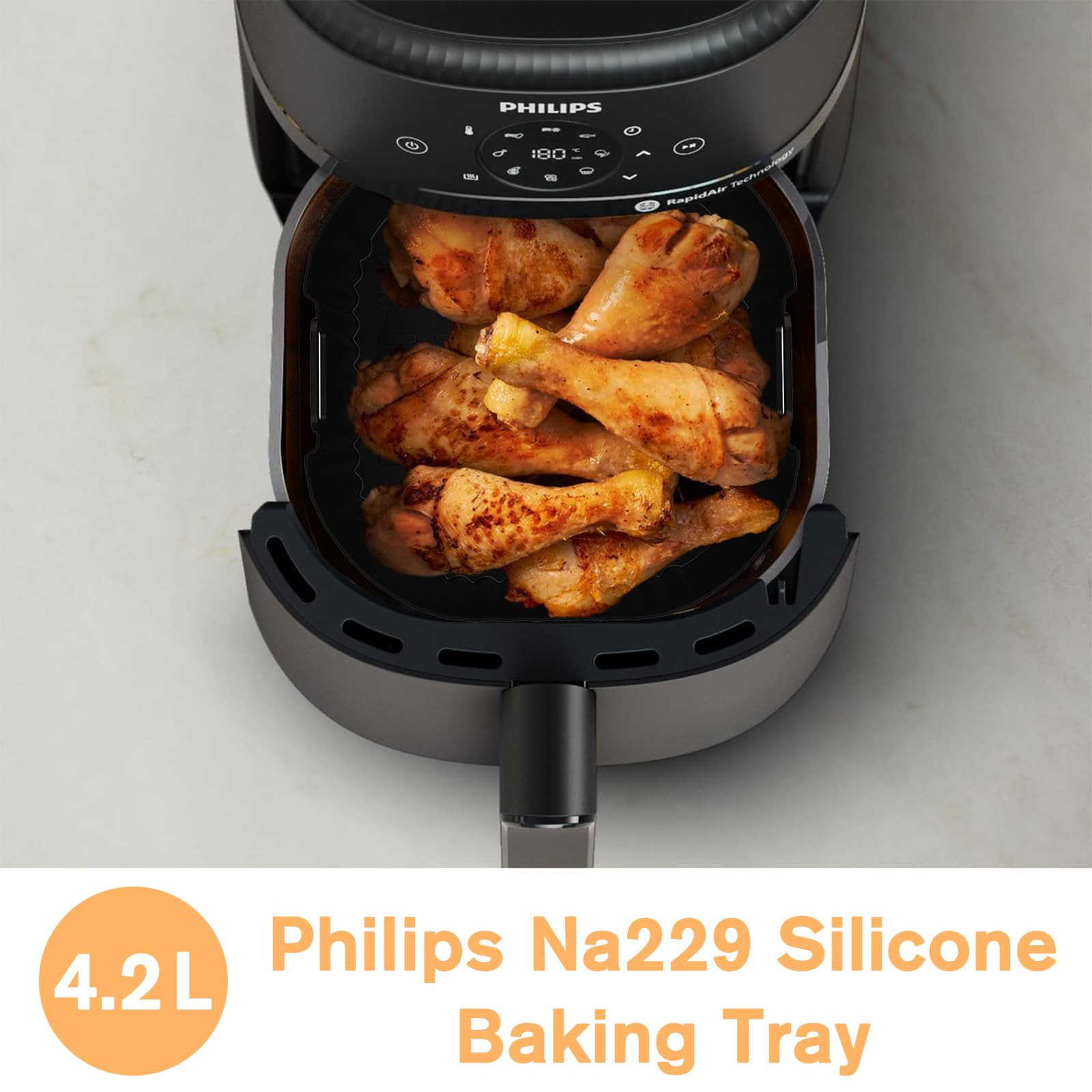 VEGCOO Philips Airfryer 4.2L Silikonform Set für NA229/00 & NA320/00 (4-teilig) - Hitzebeständig 230°C, Spülmaschinenfest, Fritteusenzubehör mit Griff & Antihaft