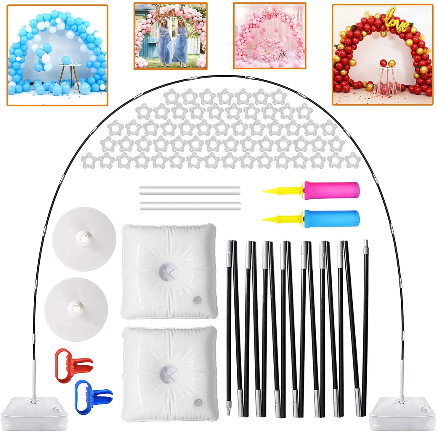 Balloon Arch Kits Adjustable Balloon Stand with 2 Water Fillable Base, Balloon Stand with 85pcs Accessories, for Outdoor Decoration Garden Birthday Wedding Holiday Party Supplies