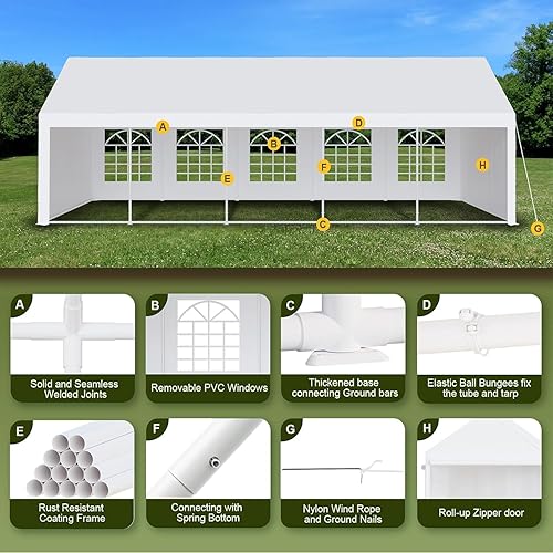Miniatura 5 de 20x32 FT Outdoor Party Tent, Heavy Duty Wedding Gazebo with Removable Sidewall Windows, and 3 Storage Bags, Large Canopy for Wedding Parties,