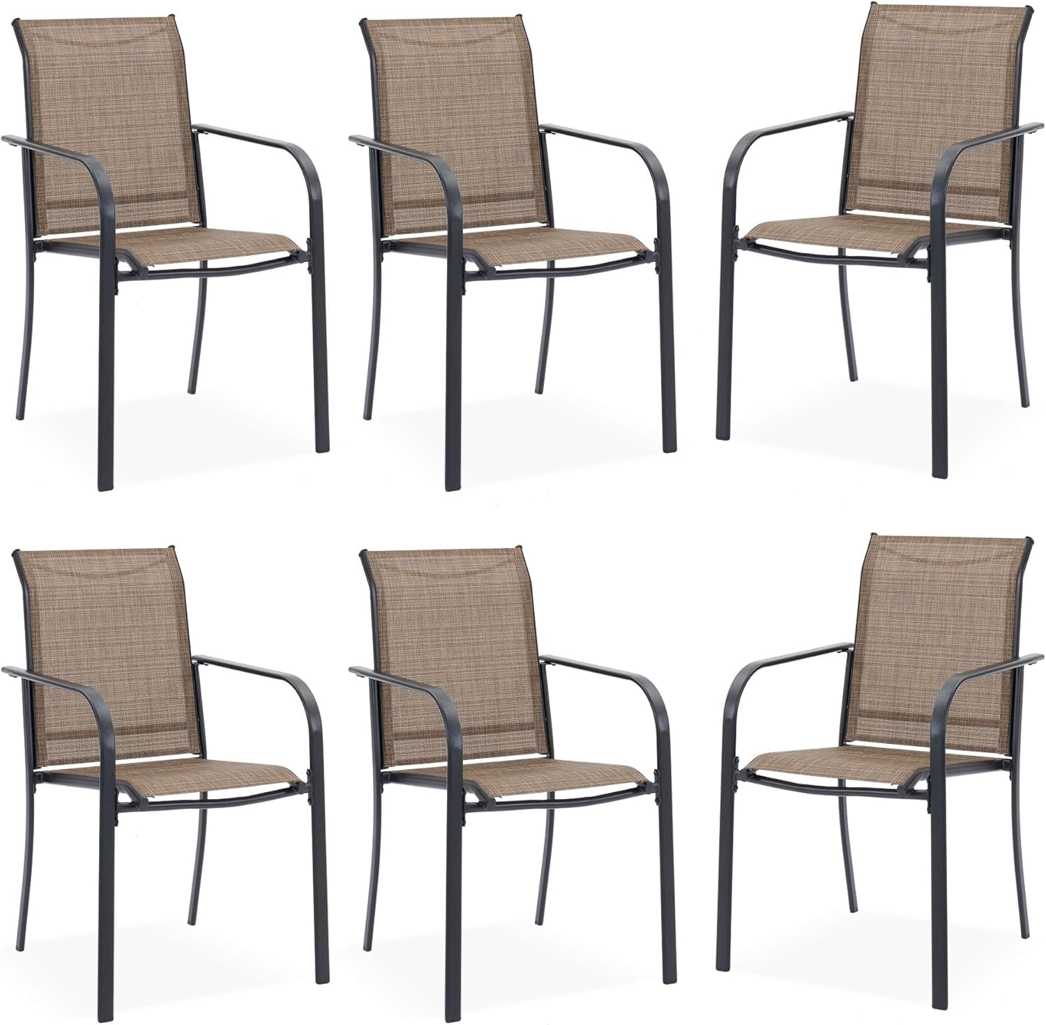 VICLLAX Patio Chair Set of 6, All Weather Metal Outdoor Dining Chairs for Lawn Garden and Porch, Balcony Chairs, Brown Fabric
