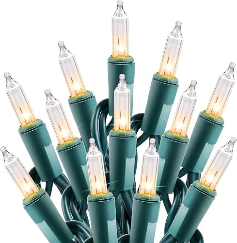 Minetom Green Wire Mini String Lights, 100 Incandescent Bulbs 20 Feet Clear Chri