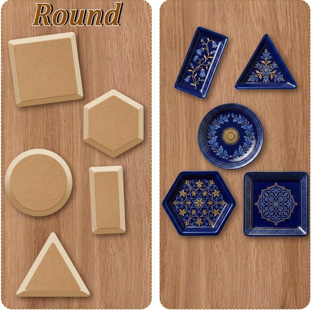 CREATCABIN 5Pcs 5 Styles Pottery Molds Ceramics Plate Molds Pottery Tools Wooden Forms Clay Molding Tools MDF Ceramics Flat Dish Plate Boards Slump Press for Handbuilding DIY Craft Supplies