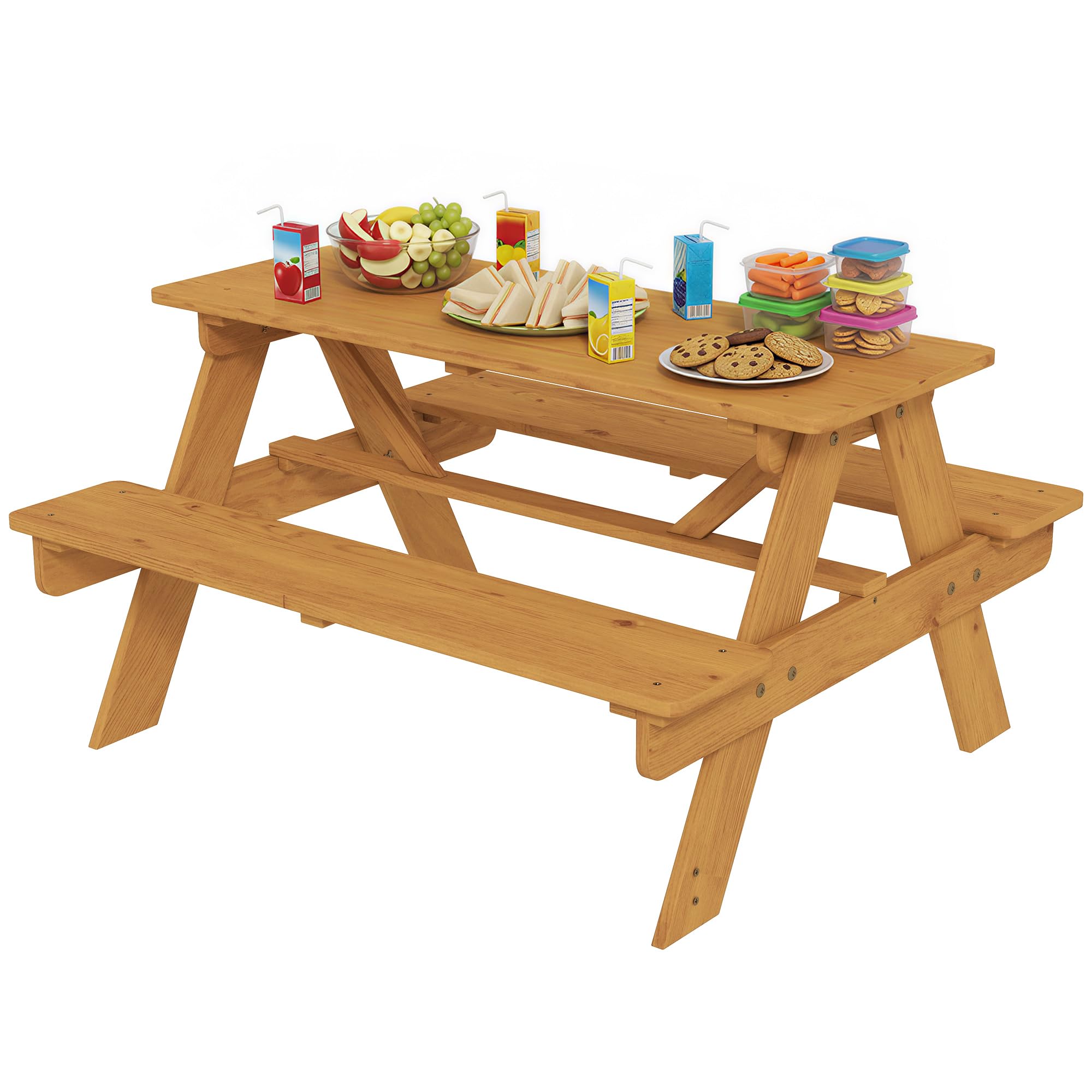 AIYAPLAY Ensemble Salon de Jardin extérieur Enfant, Table Pique-Nique Enfant avec bancs, Cadre en Bois Massif, pour Jardin, pelouse, Camping, Bois Naturel