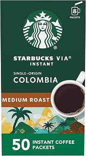 Starbucks VIA Colombia Instant Coffee 50-Pack - Medium Roast Single-Origin Arabica, Toasted Walnut & Herb Notes