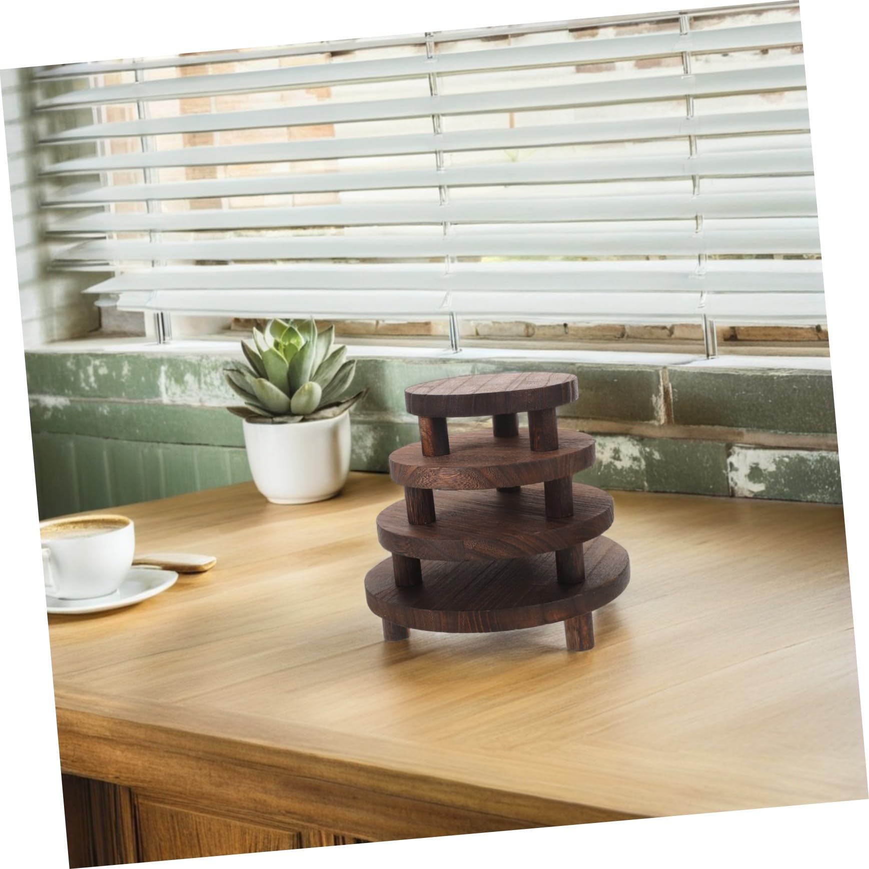 Kisangel 4pezzi Supporto in Legno Da Base in Legno Alzata Espositiva Rotonda Per Gioielli Artigianato e Piccole Piante Design Elegante e Rustico Per Casa Ufficio Dettaglio