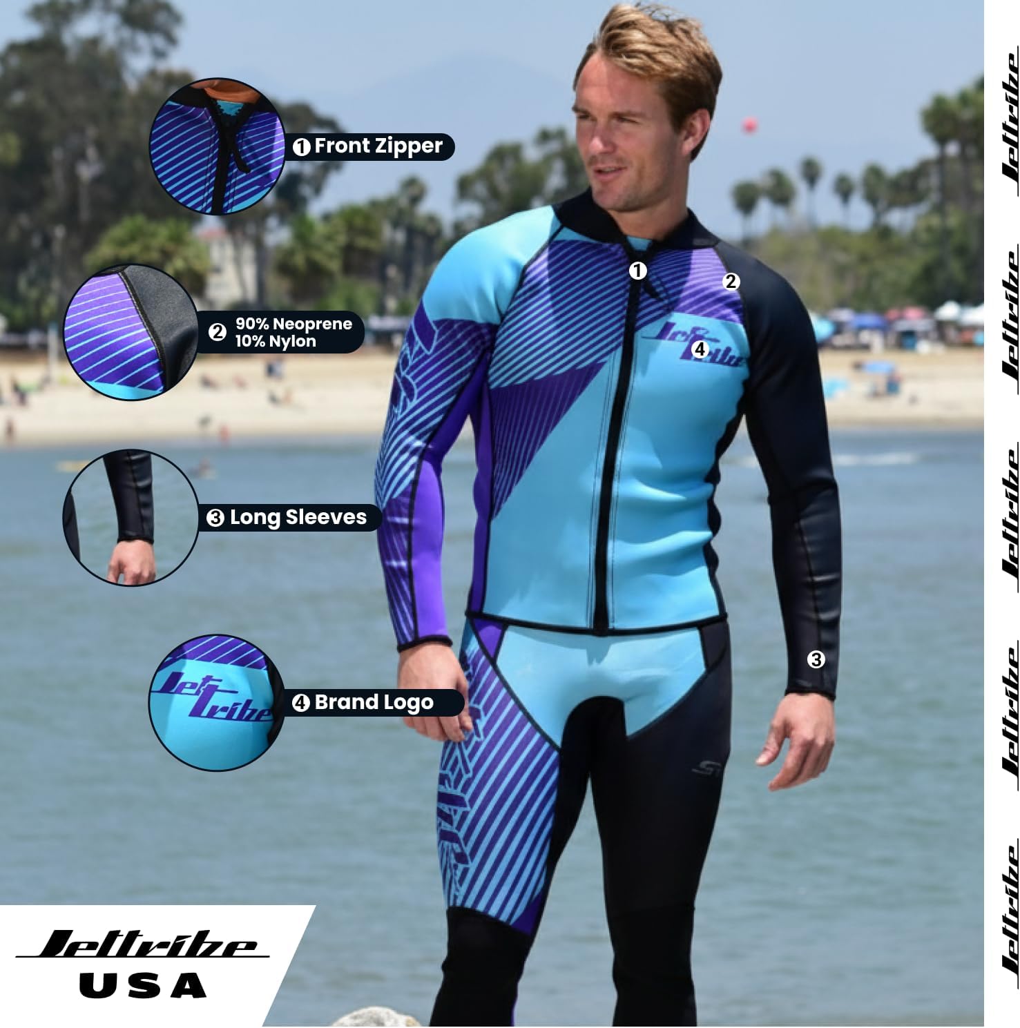 Neoprene Jet Ski Wetsuit | Jettribe Hyper Series | 2 Piece Set | 2.5mm Sleeveless John & Jacket | Reinforced Knee Panels