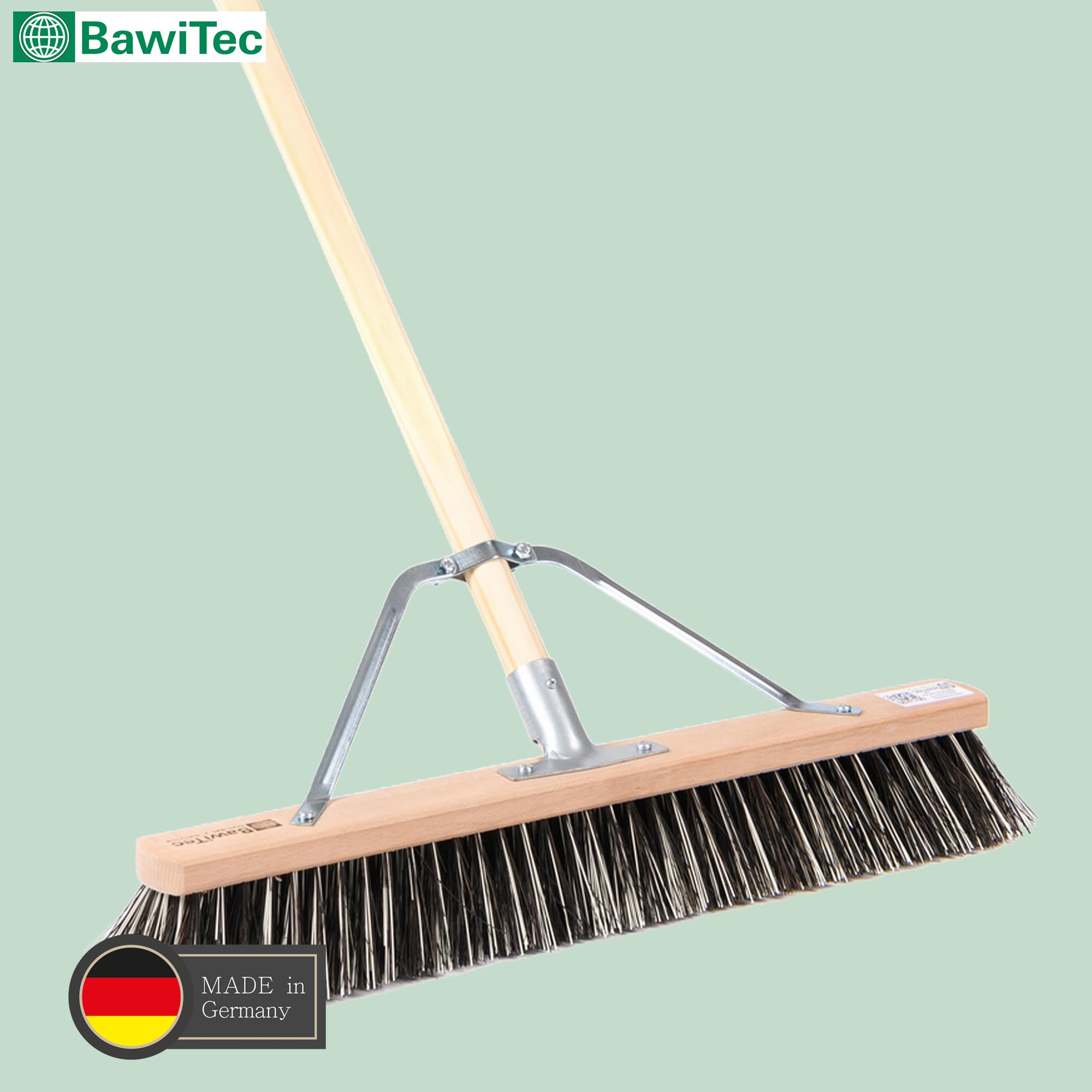 OssiBlitz Besen Straßenbesen 100cm mit Stiel 160cm Stabi Harte Borsten | Spezieller Stielstabilisator/Zusatzhalterung, Besenstiel Ø28mm, Für groben und feinen Schmutz