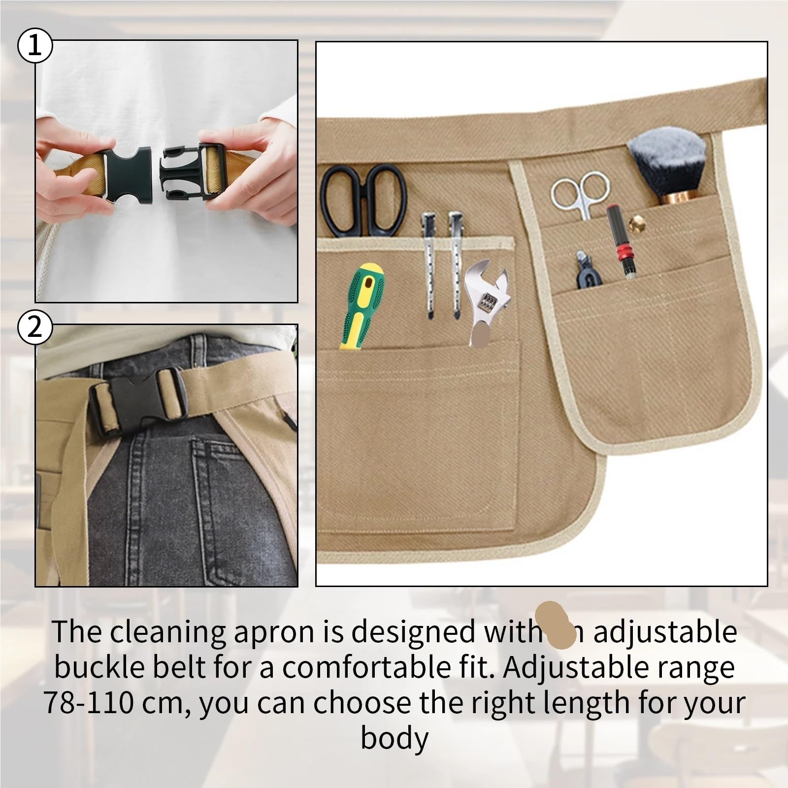 Delantal de camarero y camarera con 9 bolsillos lona, ​​medio delantal herramientas, cinturón ajustable, servidor, trabajo limpieza for Hotel Para Carpintero Constructor(Black)