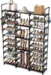 VTRIN 10 Tiers Grand rack de chaussures Organisateur de chaussures pour les supports d'entrée 55-62 paires Chaussures et bottes Free Standing Shoe Tower pour placard métallique durable avec crochets polyvalents pour chambre Garage noir