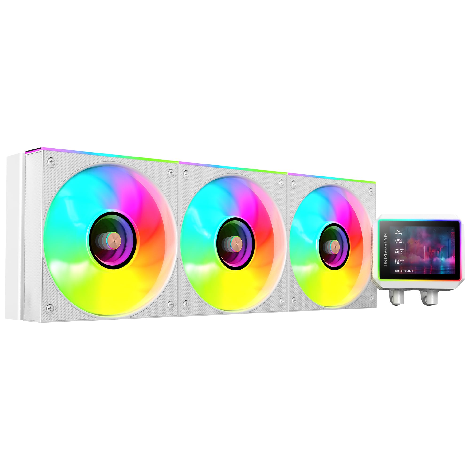 Mars Gaming ML-VISIONII360 Raffreddamento Liquido AIO 600W TDP, Schermo IPS 2,8" 360º, Pompa 4ª Gen Opti-Chamber con Base in Rame e Microcanali, 3x Ventole 120mm ARGB Infinity Mirror, Bianco