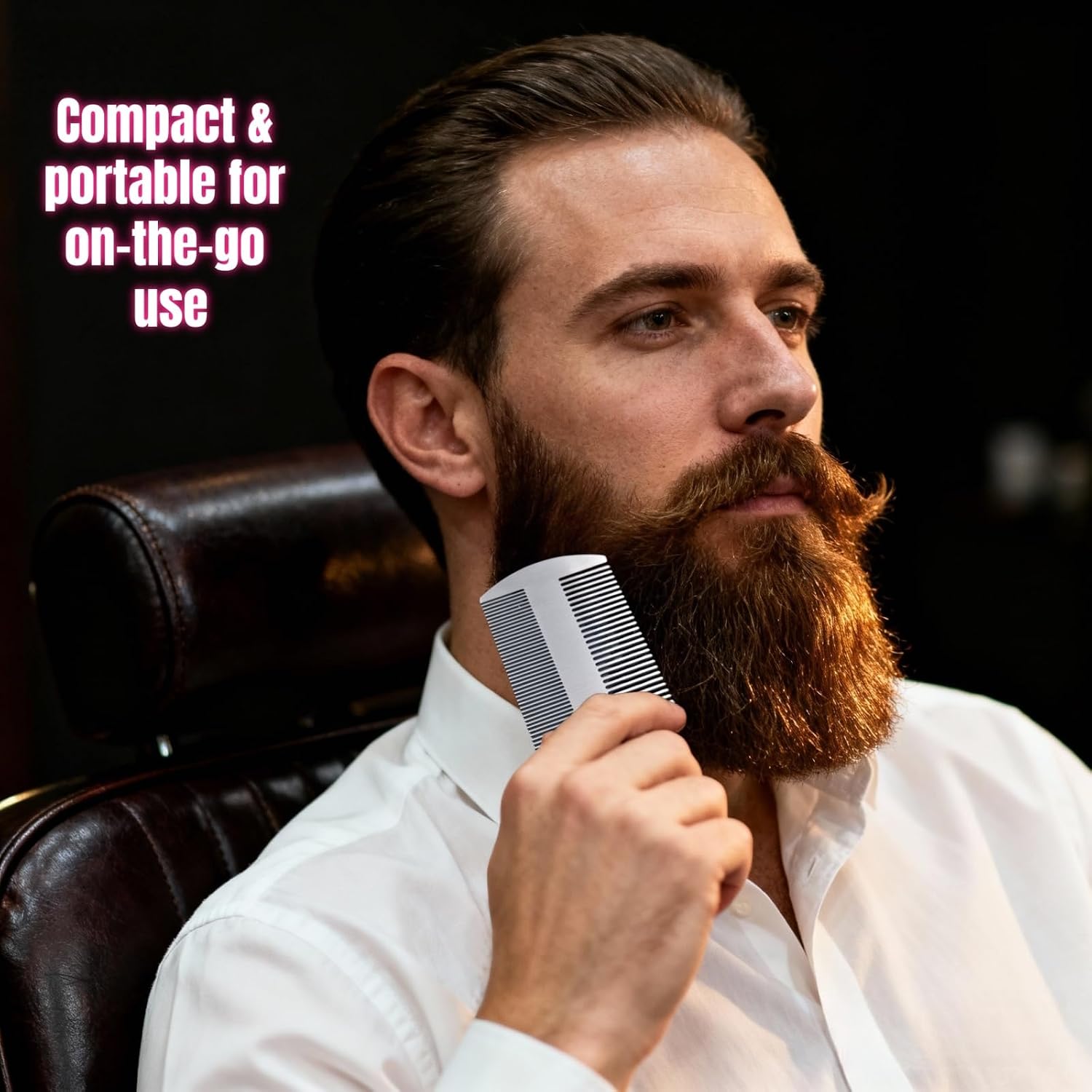2 Pcs Metal Beard hair Comb for Men - Stainless Steel Pocket Mustache Comb, Dual Action Fine & Wide Teeth, Credit Card Size, Anti-Static, Lice Remover, Barber Styling - Silver
