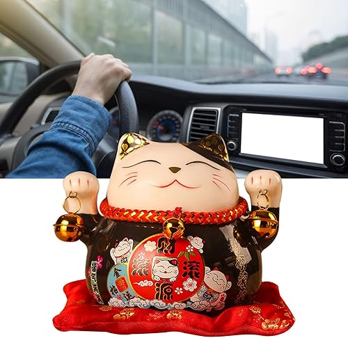 Miniatura 4 de FOTABPYTI Lucky Cat - Banco de monedas, caja de dinero de cerámica de 4.5 pulgadas, diseño exquisito maravilloso para la oficina (negro)