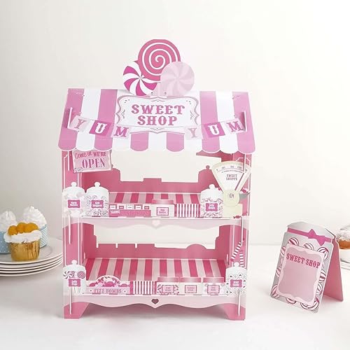 Efavormart - Soporte de cartón para cupcakes de 2 niveles Sweet Shop de 18 pulgadas