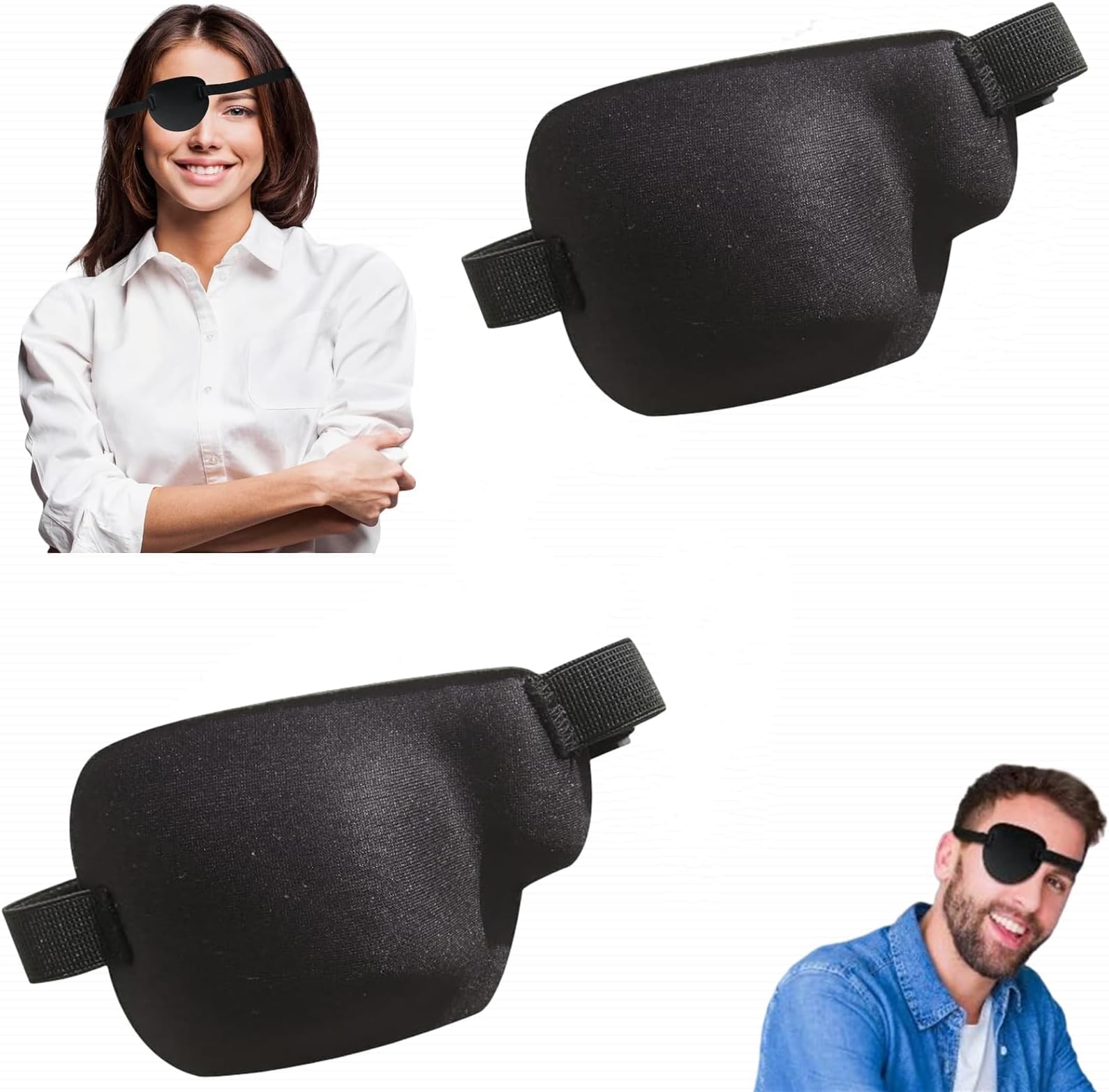 Excefore 2 Pcs 3D Eye Patches for Left and Right, Large Adjustable Eye Medical Eyepatch for Lazy Eye, Amblyopia Lazy Eye Patches for Adults Kids, Black