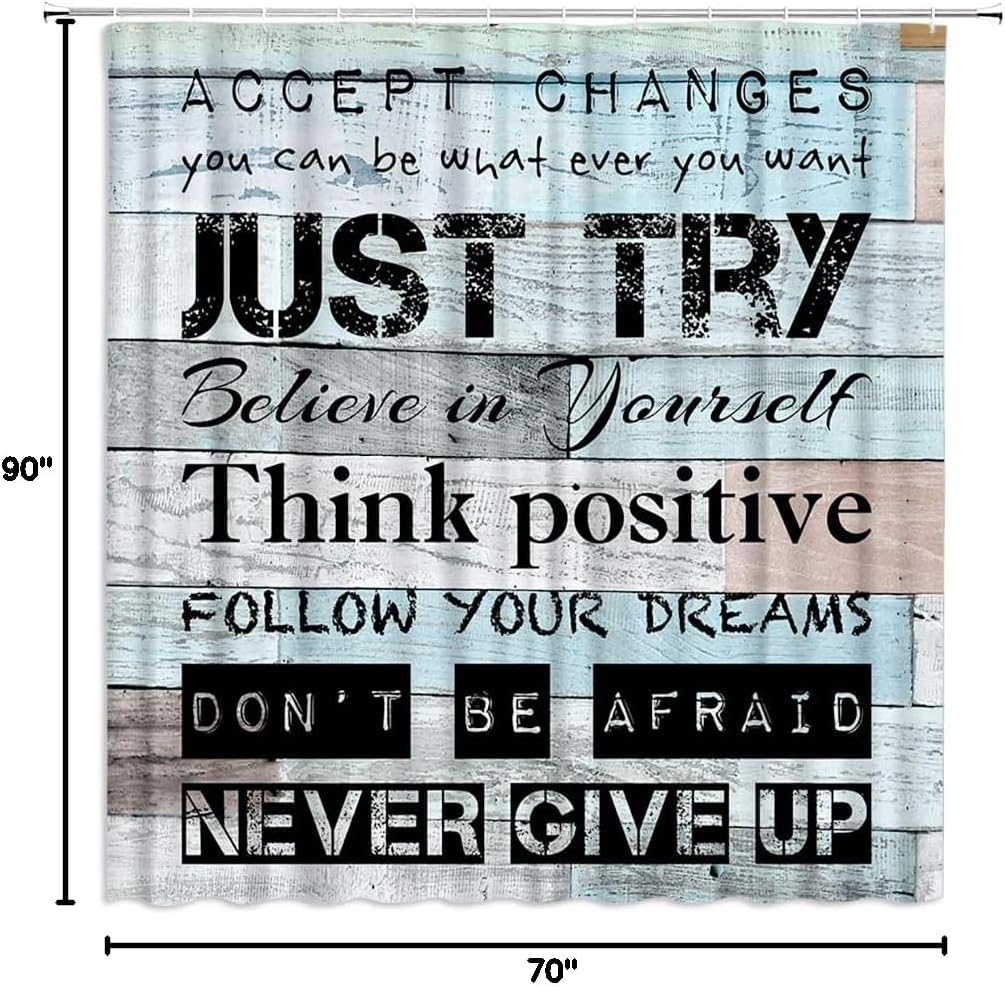 Inspirational Quote Shower Curtain Motivational Words Just Try Vintage Rustic Wooden Board Farmhouse Bathroom Polyester Fabric Curtains with Hooks 90Wx70H Inch