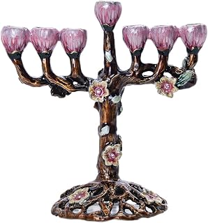 7 Branch Menorah Hanukkah Candle Holders Menorahs for Chanukah Hand-Painted Tree of Flowers Jewish Decorations