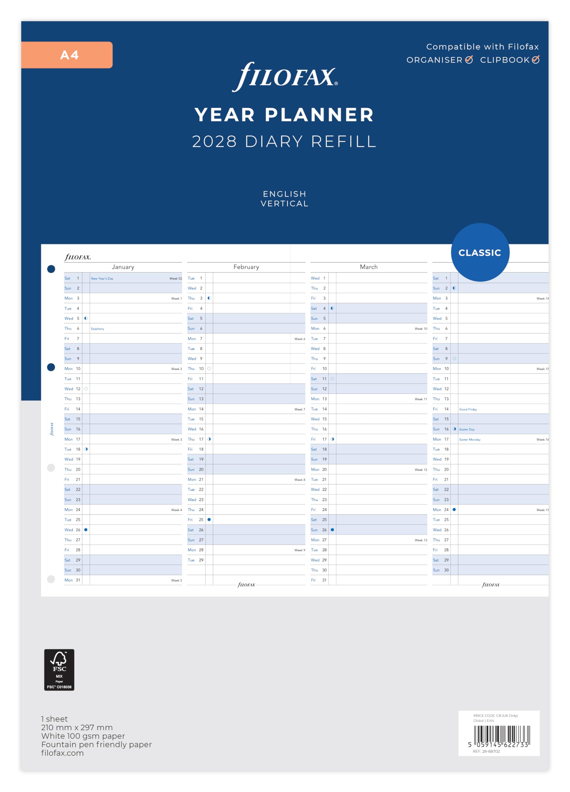 Filofax A4 Vertical Year Planner 2028-28-68702