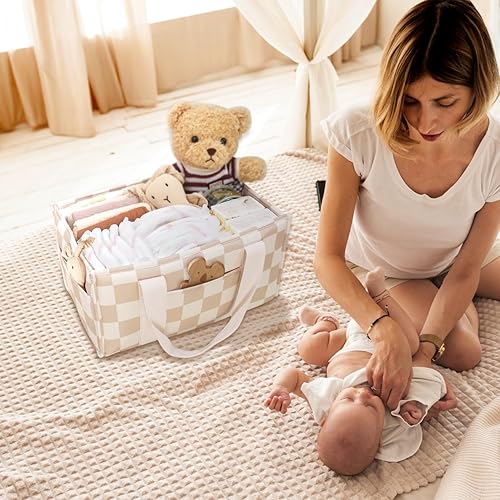 Miniatura 7 de Organizador de pañales para bebé, elegante cesta de almacenamiento para artículos esenciales para recién nacidos y estación de pañales,