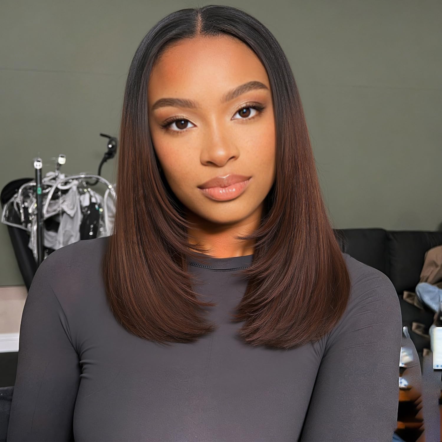 Straight U-Part Synthetic Half Wig with Layered Haircut